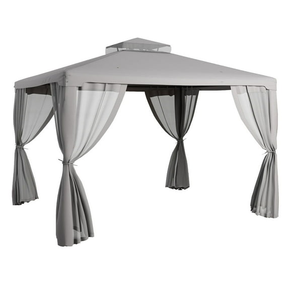Patio Gazebo 10x12, Gray, Outdoor Canopy Shelter with Netting & 2-Tier Roof