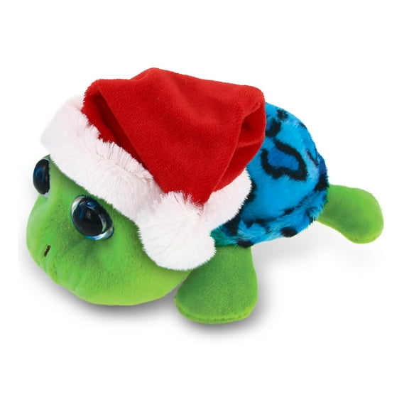 DolliBu Santa Big Eye Blue Shell Sea Turtle Stuffed Animal Plush Toy - Super Soft Ocean Life Animal Dress Up with Red Santa Claus Outfit, Perfect Holiday Gift - 6 Inches