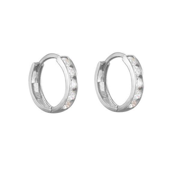 SEOL   GOLD CZ Channel Set Huggie Hoops Sterling Silver .925 White Cubic Zirconia Hoop Earrings