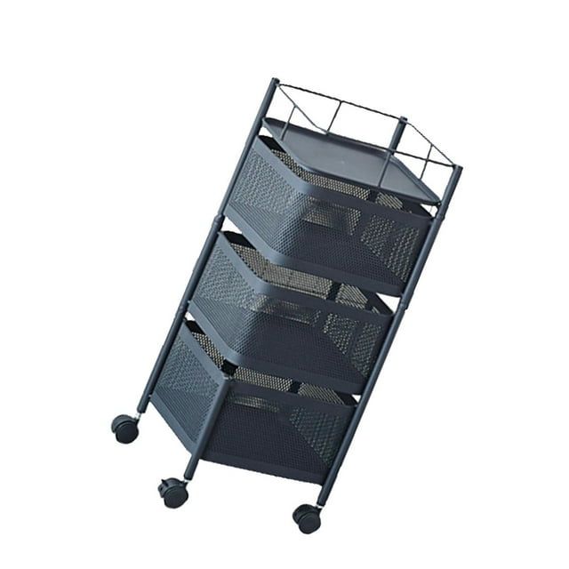 Luzkey Rolling Cart with Wheels Mobile Shelving Metal Frame Multifunctional Kitchen Storage Rack Utility Cart for Living Room Office Black