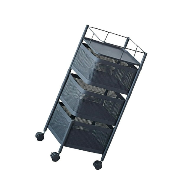 Carro rodante con ruedas, carrito utilitario multifuncional con marco de Metal, carrito organizador, cesta de frutas y verduras para oficina y cocina Negro