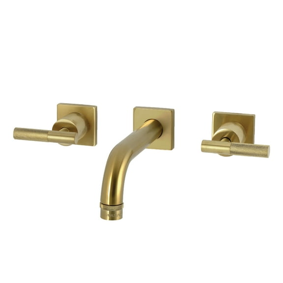 Kingston Brass KS6127KNL Convergent Double-Handle Wall Mount Bathroom Faucet with Knurled Handle, Brushed Brass