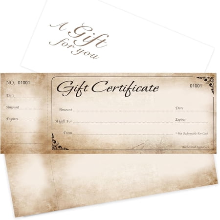 Blank Gift Certificates Cards with Free Envelopes 25 set with Stub - Rustic Image - Gift Certificates for Small Business