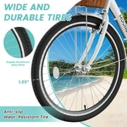 MOONCOOL 24/26 Inch Cruiser Bike for Women, 7 Speed Step-Through Bicycle with Basket, Rear Rack & Lock, Retro City Bike for Adults
