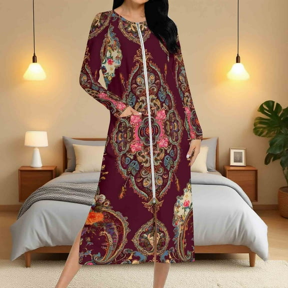 Sakmal Plus Size Robes for Women Zip Front Satin Long Bathrobe for Women Cozy Women's Robe with Pockets