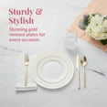 thumbnail image 2 of Prestee 50-Piece Plastic Plates Disposable Set - White with Gold Rimmed Plastic Plate for Parties, Holidays, Weddings - Includes 25 Dinner Plates and 25 Small Salad Platter - Ideal Thanksgiving Plate, 2 of 6