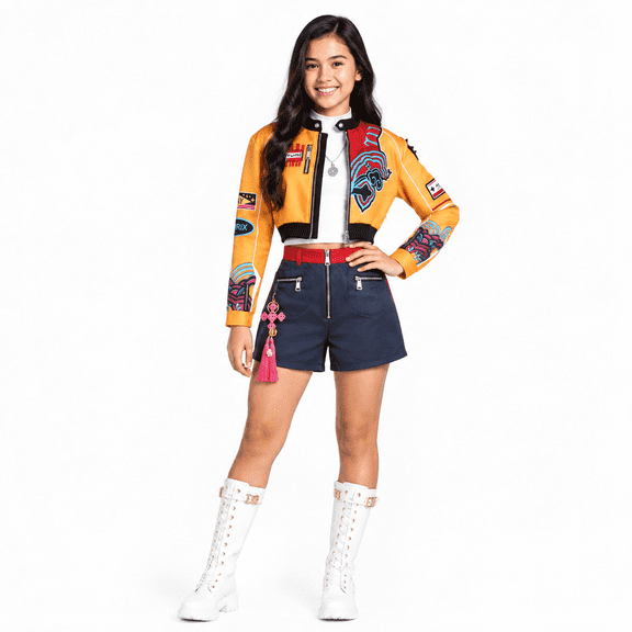 Pop Star Costume Stage Outfit Jacket, Top and Pants with Accessories 6-Piece Set Pop Singer Costume Performance Outfit Halloween Cosplay Costume
