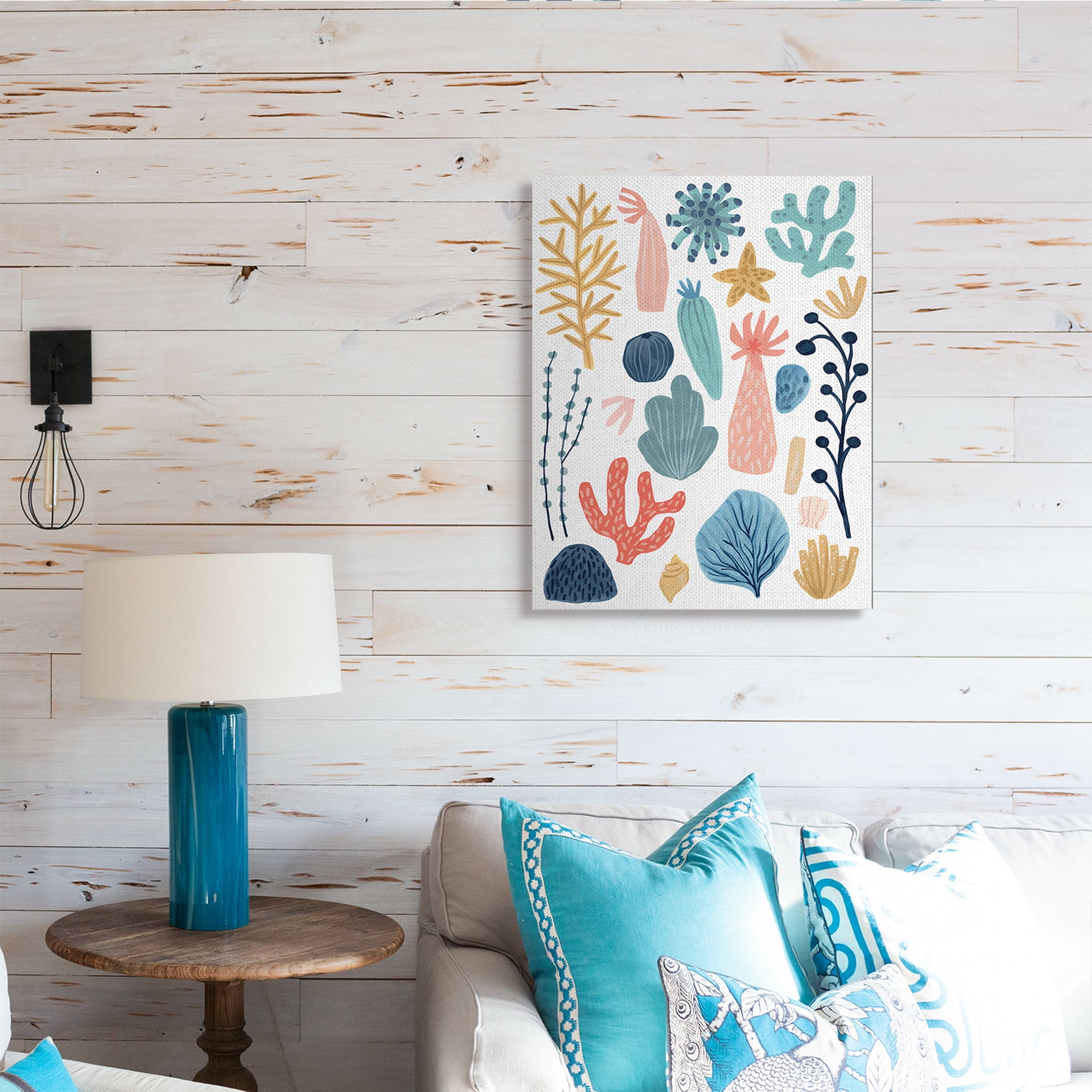 Stupell Industries Coral Reef Ocean Life Playful Pastel Sea Plants Nature Painting Gallery Wrapped Canvas Art Print Wall Art, 24 x 30