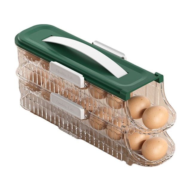 Product Classification Rack Storage 2 – Egg Holder For Fridge Automatic Rolling Egg Organizer 3-Tier Stackable Kitchen Container With Lid for Refrigerator