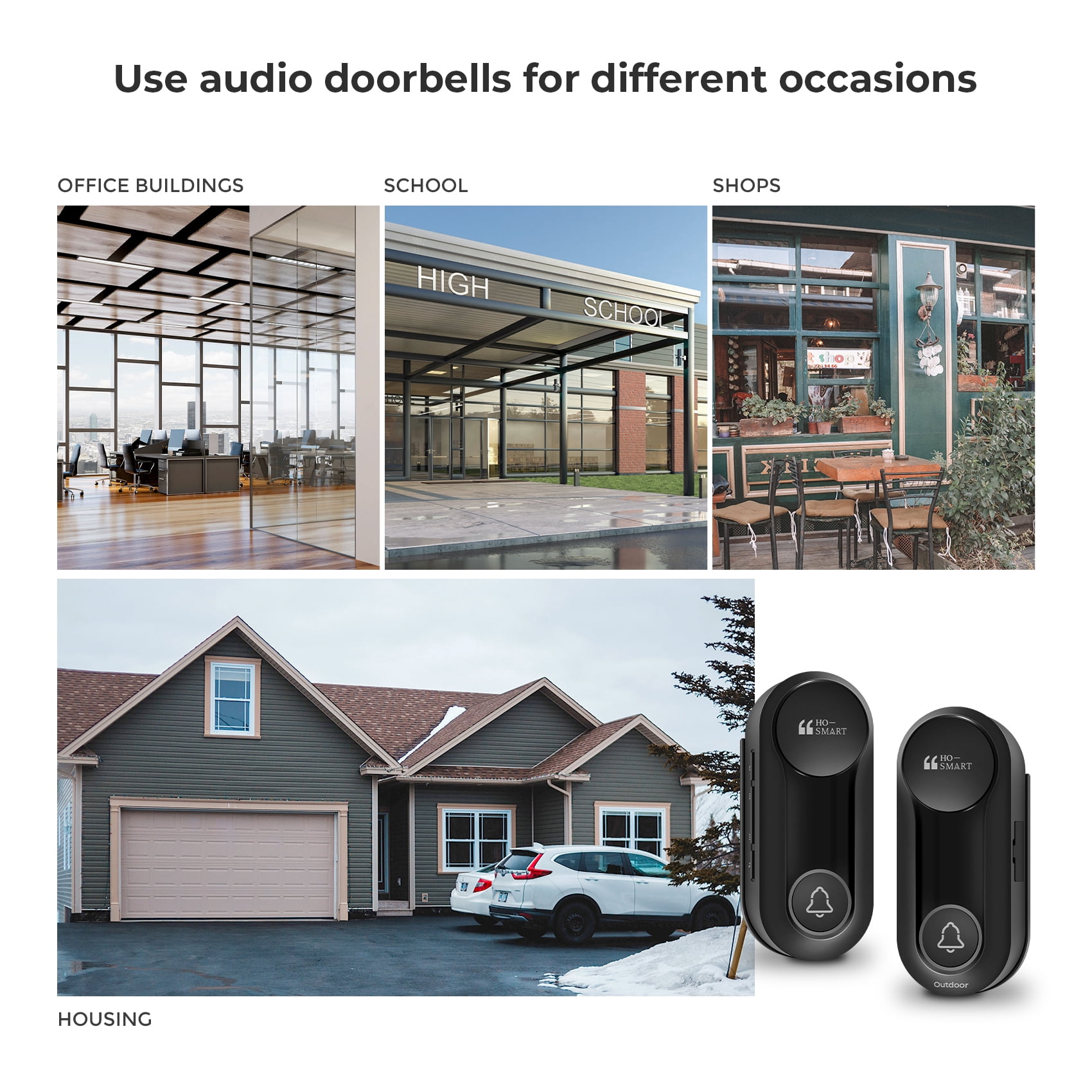 Wireless Doorbell, Hosmart Ultra Bell Wireless Intercom Doorbell System, Battery Operated Door Bell, Full Duplex Audio Doorbell Waterproof with 8 Doorbell Chime 1200Ft Range for Home Business