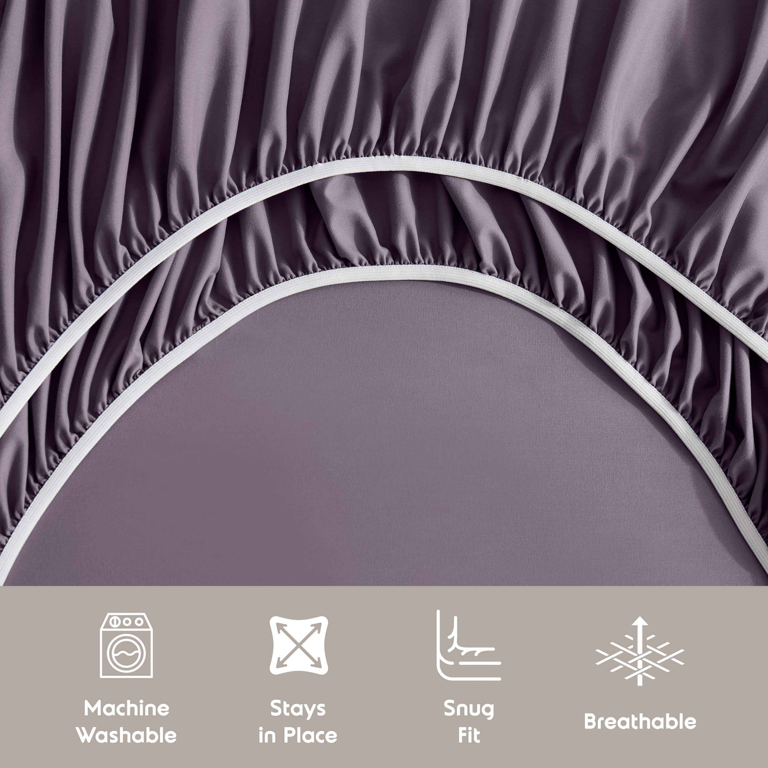 Lammaloe Twin Sheets Set, Hotel Style Deep Pocket 3 Piece Bed Sheets, Soft Microfiber Kids Bedding Set, Purple Eggplant