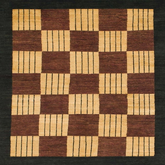 Ahgly Company Machine Washable Indoor Square Abstract Bakers Brown Area Rugs, 3' Square