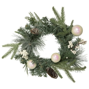Northlight 16" Pre-Lit Decorated Mixed Pine and White Berries Artificial Christmas Wreath
