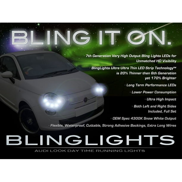 spænding om Ko Fiat 500 LED DRL Light Strips for Headlamps Headlights Head Lamps Day Time  Running Strip Lights - Walmart.com