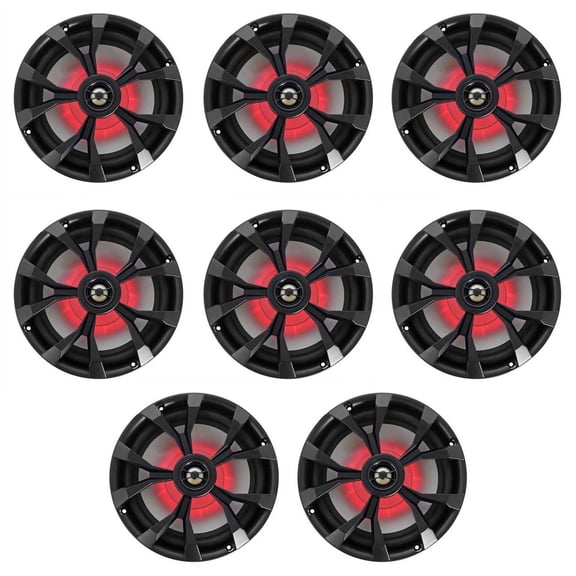 (8) Rockville RKL80MB 8" 900 Watt Black 2-Way Marine Boat Speakers w/LED''s