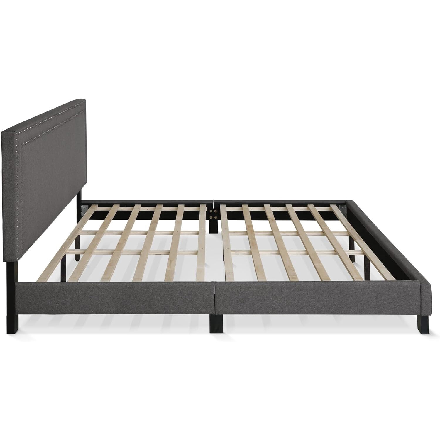 Homestock Rustic Ranch Button Tufted Bed Frame In Linen With 12 Piece Slat Style, King Size For A Stylish And Comfortable Bedroom Retreat-Color:Stone,Size:King