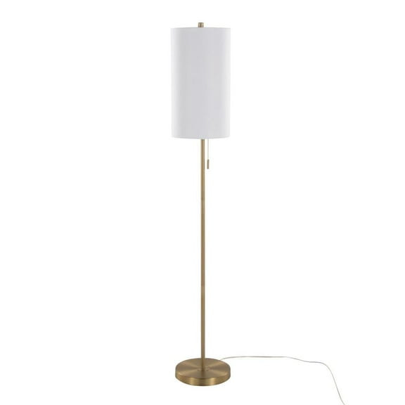 62" Plated Gold Metal Stick Floor Lamp w/ White Fabric Drum Shade