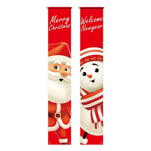 1 Paire de Joyeux Rideau de Porte de Noël Imprimé Porche Signe Bannière Porte d'Entrée Drapeau