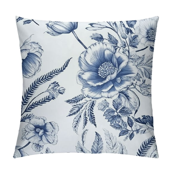 PRATYUS Blue White Flowers Throw Pillows Chinoiserie Leaf Plant Butterfly Floral Decor Spring Summer Pillow Covers Farmhouse Pillowcase Outdoor Decor Cushion Case for Couch Sofa Room 12x12in
