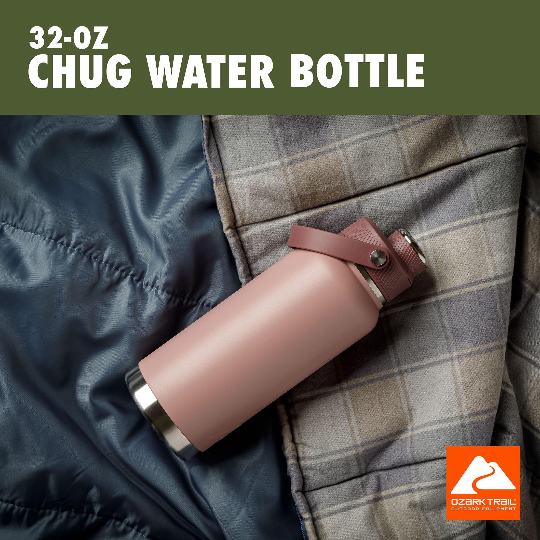 Ozark Trail 32 oz Stainless Steel Insulated Chug Water Bottle, Rose