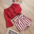 thumbnail image 3 of Odeerbi Infant Two-piece Set Infant Girls Stripe Outfits Cropped Tops Flared Trousers Baby Clothes Toddler Ruffle Off Shoulder Tops Shorts Kids Outfits Red, 3 of 9