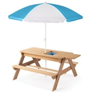 CoSoTower 3-In-1 Kids Outdoor Wooden Picnic Table with Umbrella, Convertible Sand & Wate, Gray Astm & Cpsia Certification