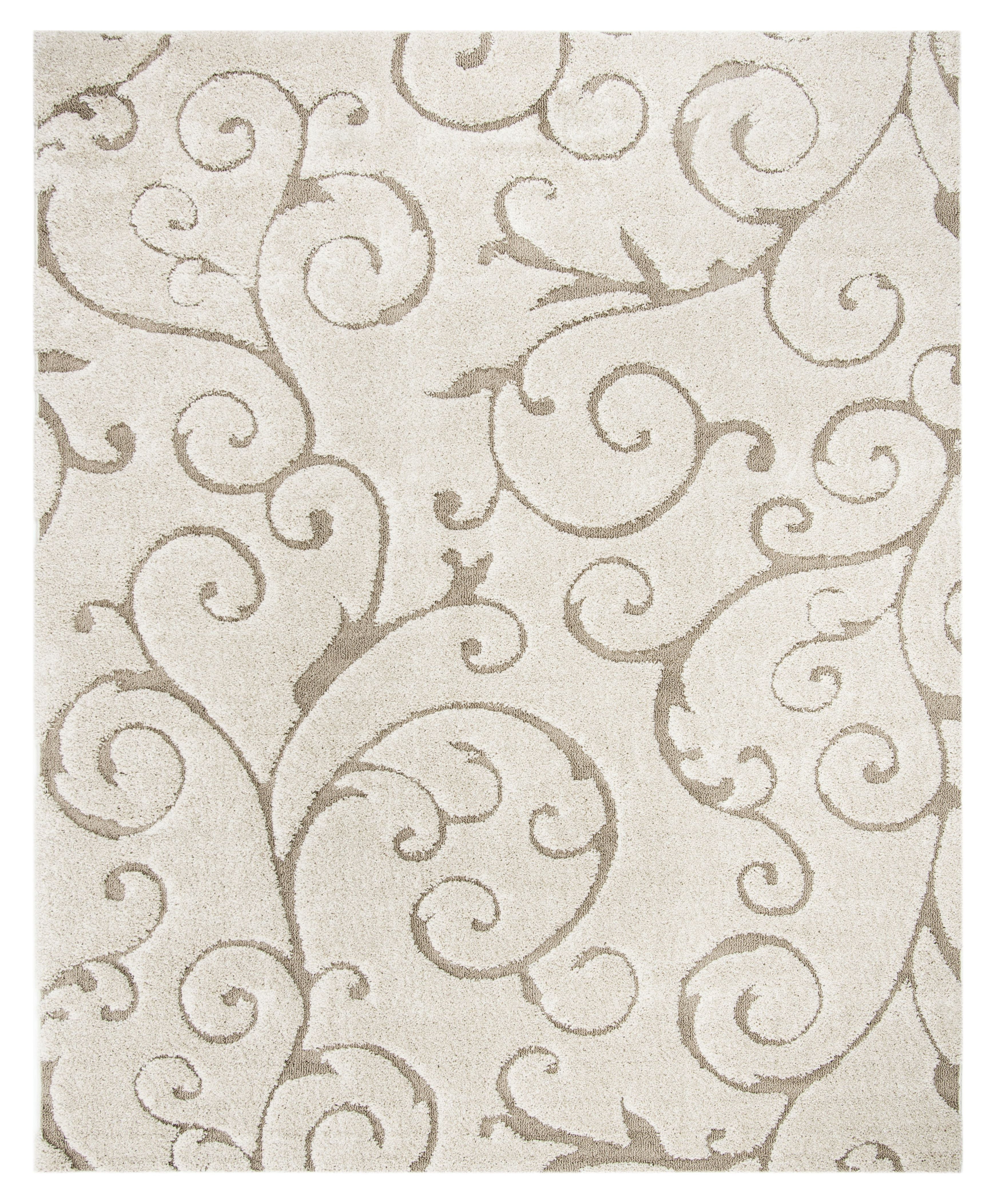 SAFAVIEH Florida Doug Floral Vines Geometric Shag Area Rug, Cream/Beige, 11' x 15' - X-Large - Transitional Modern Design, Cream & Beige, Non-Shedding & Easy Cleaning, Ultra Plush Thick Pile, Ideal f