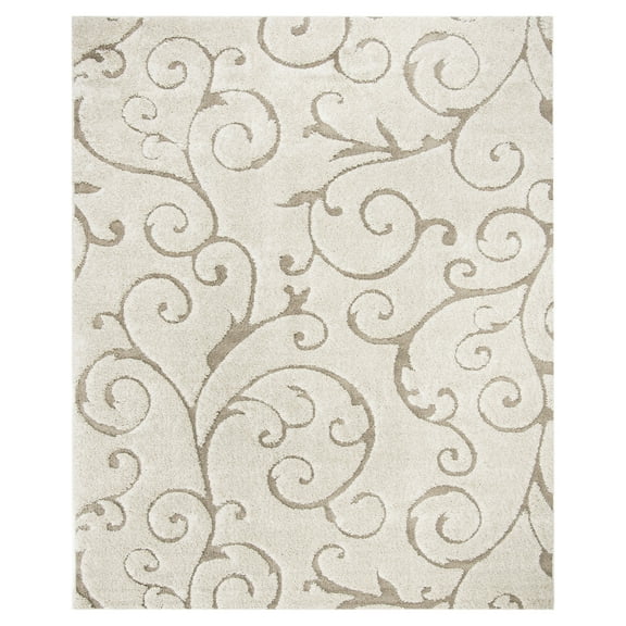 SAFAVIEH Florida Doug Floral Vines Geometric Shag Area Rug, Cream/Beige, 9'6" x 13'