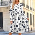 thumbnail image 2 of Edvintorg Womens Casual Dress Fashion Printed Crew Neck Long Sleeve Loose Midi Dresses Womens Clothing S-2XL Blue, 2 of 7