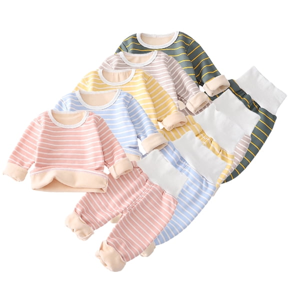 Godderr 2-Piece Toddler Baby Thermal Warm Underwear Top and Pant Set Cotton Thermal Underwear Set Unisex Fleece Bottom& Pants for Girls Boys
