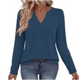 thumbnail image 3 of Xaqiouau Women's V-Neck Long Sleeve T-Shirt Solid Color Relaxed Fit Basic Top Stretch Casual Base Layer Shirt Spring Fall Everyday Wear Versatile Staple Navy S, 3 of 7