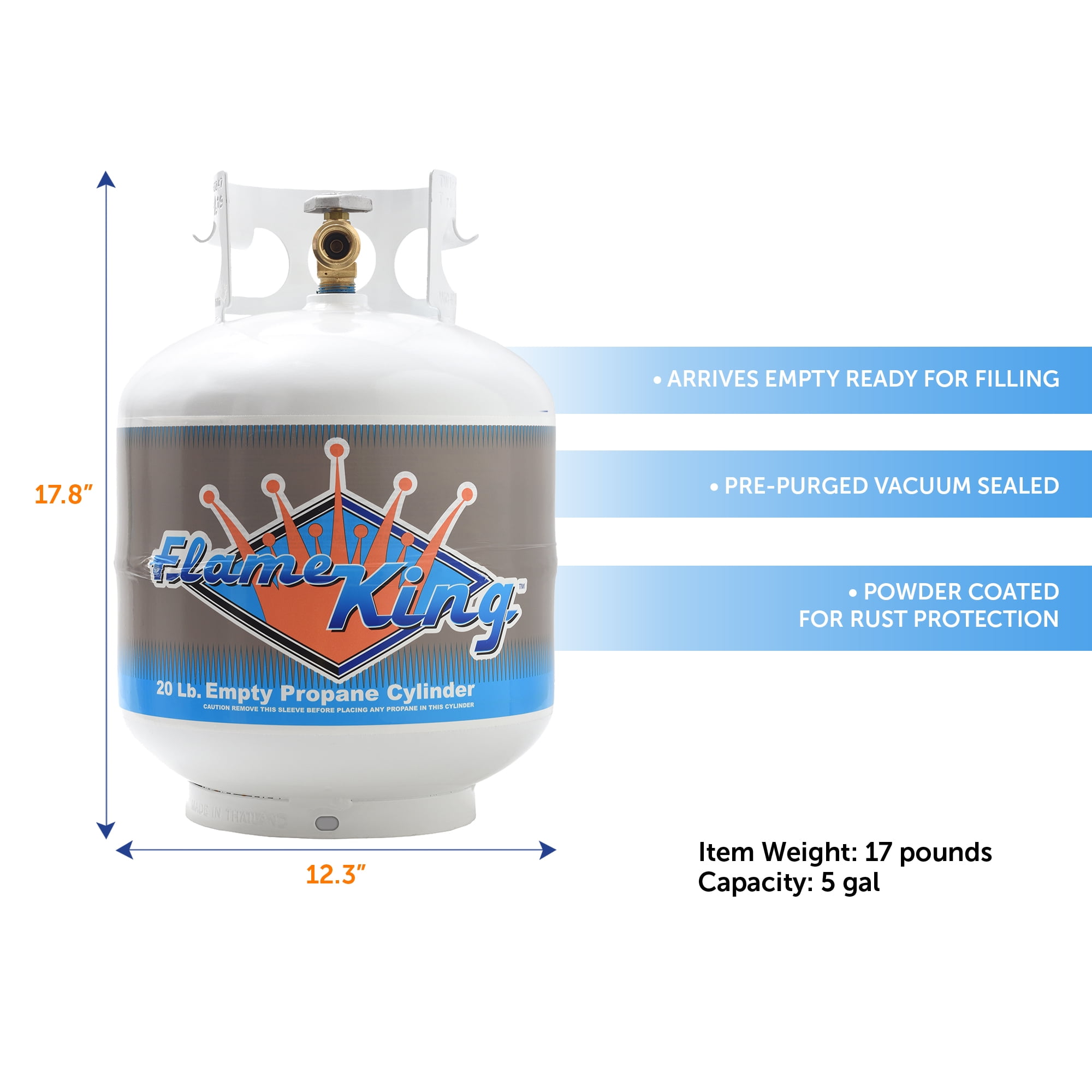 Flame King 20LB Empty Steel Propane Tank LP Cylinder w/ Type1 OPD Valve, for Grills & BBQs
