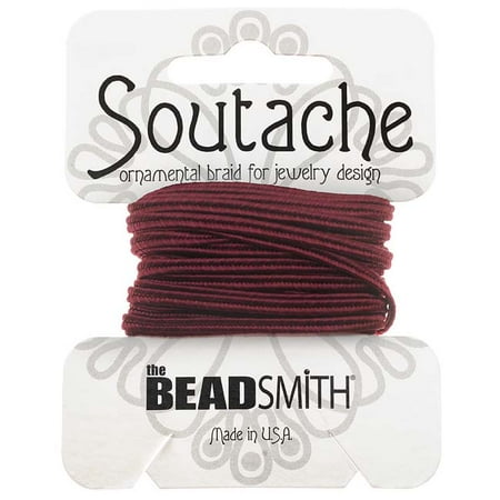 Soutache Cord - BeadSmith Soutache Braided Cord 3mm Wide - Merlot Red (3 Yard Card)