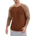 thumbnail image 4 of Camiseta de manga larga para hombre, color bloque, casual, tipo raglán, XL, marrón, caqui, 4 of 6
