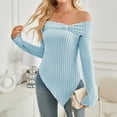 thumbnail image 2 of UJNDER Elegant Off the Shoulder Sweater for Women Design Knitted Long Sleeve Tops for Women Casual Comfortable Blue XXL, 2 of 5