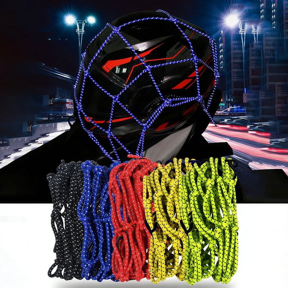 TTJ Motorcycle Reflective Mesh Cargo Net Elastic Helmet Luggage Net Cover 15 75 x 15 75 in Hook Stretch Net for Securing Gear and Travel Use