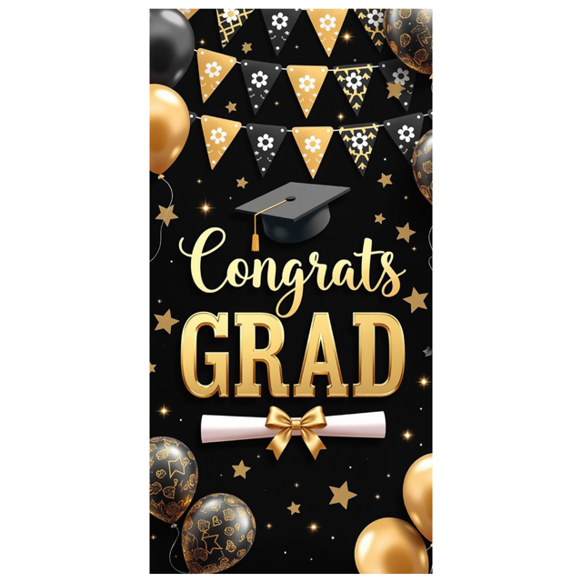 Congrats Grad Banner Sunflower Decor Backdrop Graduation Party Decoration Background Props Indoor Outdoor Celebration Removable Easy Setup