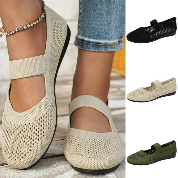 Kayannuo Women's Casual Hollow Out Knitted Mary Jane Flats Shoes,Fashion Comfortable Mesh Walking Beach Shoes Lightweight Breathable Slip-On Shoes