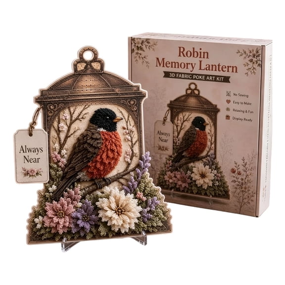 Lypsnake 3D Fabric Poke Art Kit, Robin Memory LanternStyle Poke Craft Set, DIY Poke‑in Cloth Art Kit with Pre‑Printed Board for Home Tabletop Wall MemoryTheme Handmade Decor