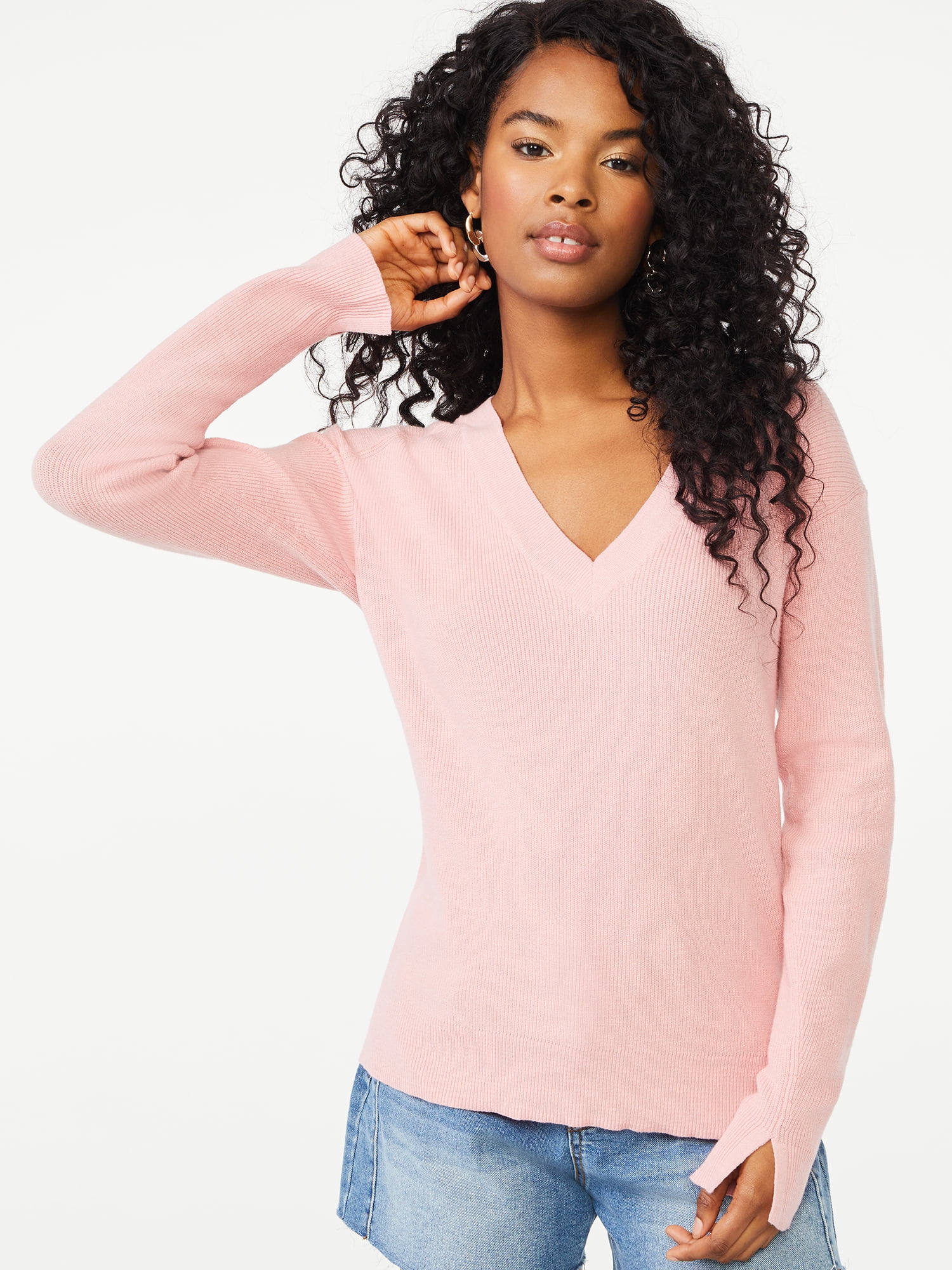 V-Neck Slit Sleeve Sweater - Walmart 