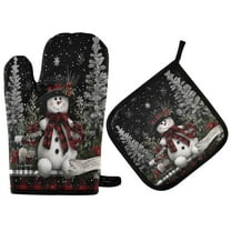 2 PCS Oven Baking Gloves Set Heat Resistant Oven Mitt & Pot Holder Set Cooking Mitts Kitchen Home Supplies Christmas Snowman