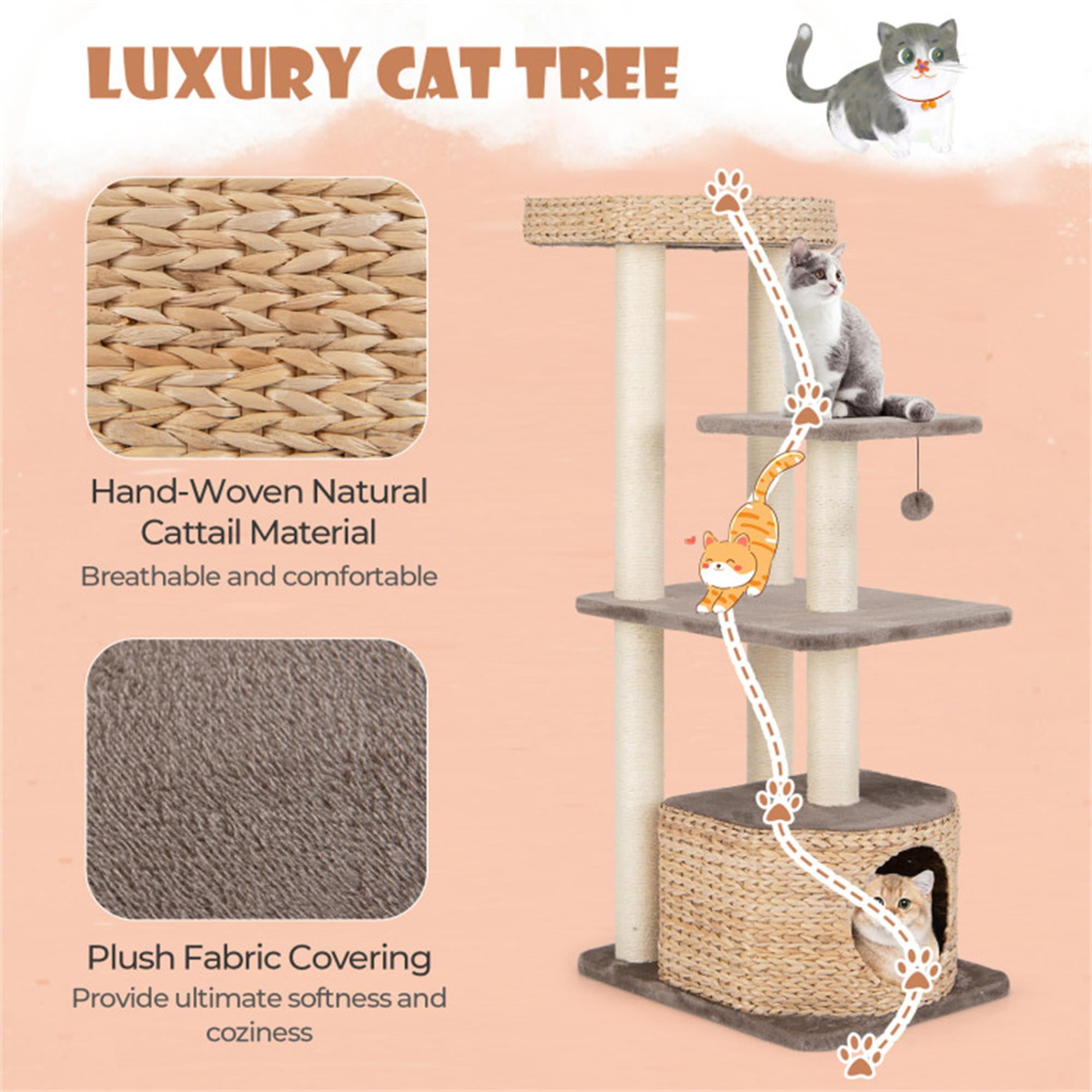 Kadyn 52" Cat Tree Tower for Indoor Cats, Cat Condo for Large Cats, Modern Cat Tree House Manual Hand Woven with Sisal, Cat Scratching Post, Beige