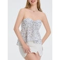 thumbnail image 4 of Gupgi Women Flower Tube Top Strapless Tie Front Smocked Bandeau Tops Off Shoulder Ruffle Vest, 4 of 9