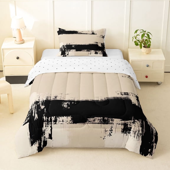 Homewish Cream Abstract Ombre Twin Comforter Sets,Aesthetic Oil Painting Bedding Set,Reversible,2pcs,1 Comforter and 1 Pillowcase