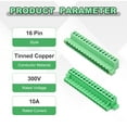 thumbnail image 3 of Uxcell 1Set PCB Terminal Block, 300V 10A Male&Female 16 Pin 5.08mm Distance PCB Screw Mount Terminal Block Connector for Industrial Use, Electronic Projects, Green, 3 of 6