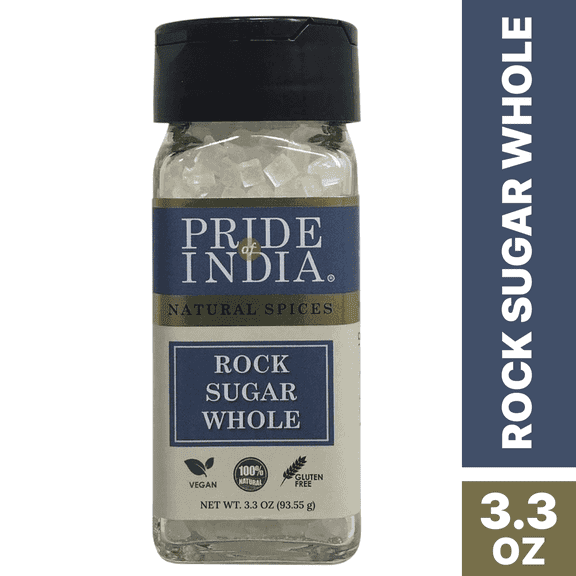 Pride Of India Rock Sugar Whole, 3.3 oz Dual Sifter Jar, Natural Sugar Crystals for Tea & Cooking