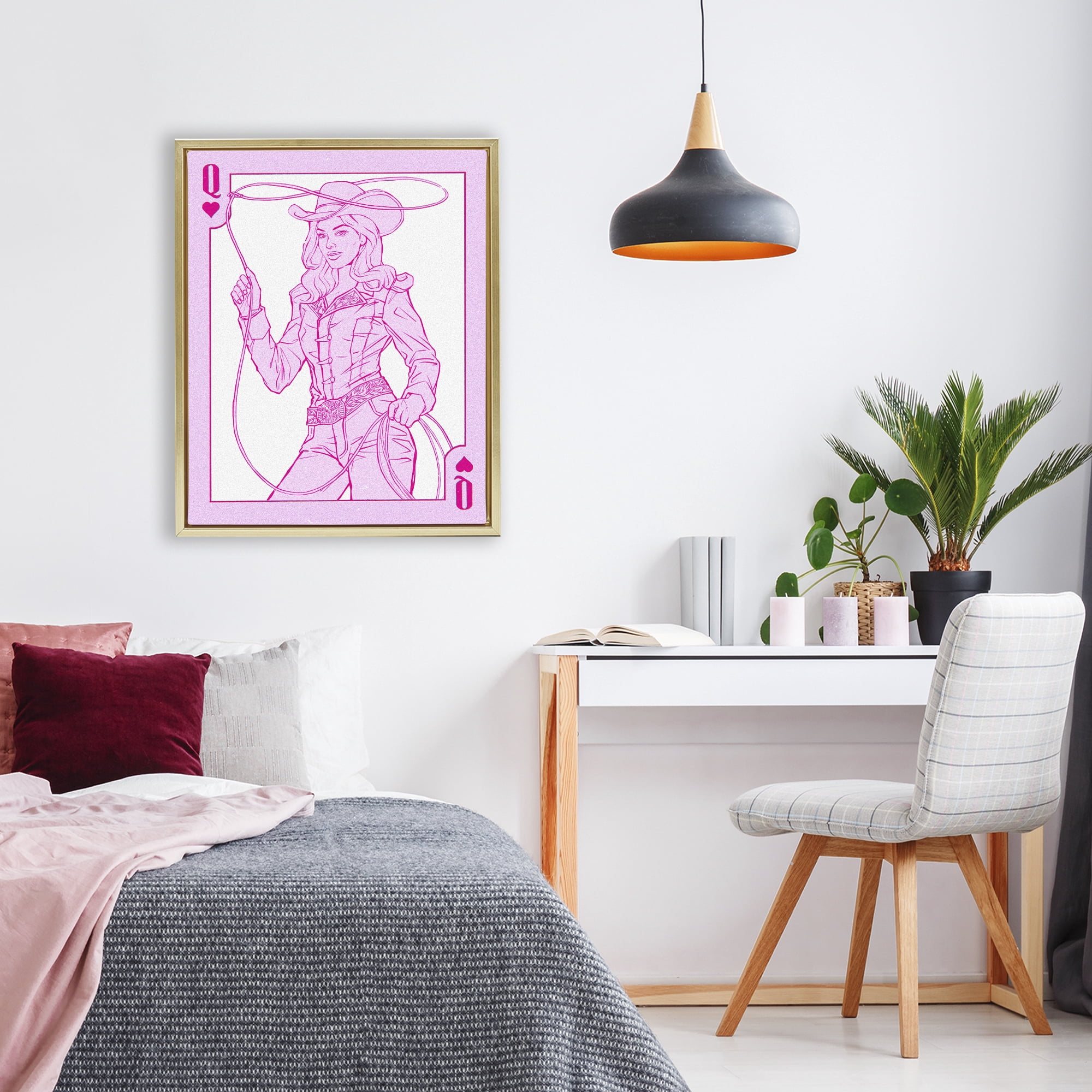 Stupell Industries Cowgirl Queen of Hearts Gold Framed Floater Canvas Wall Art, design by Ziwei Li