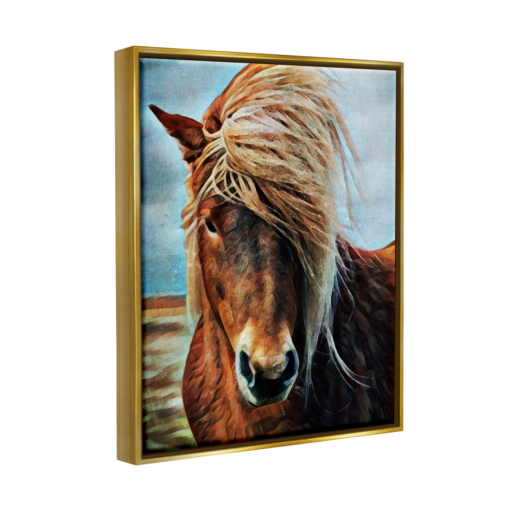Stupell Windblown Mane Country Horse Animals & Insects Painting Gold Floater Framed Art Print Wall Art