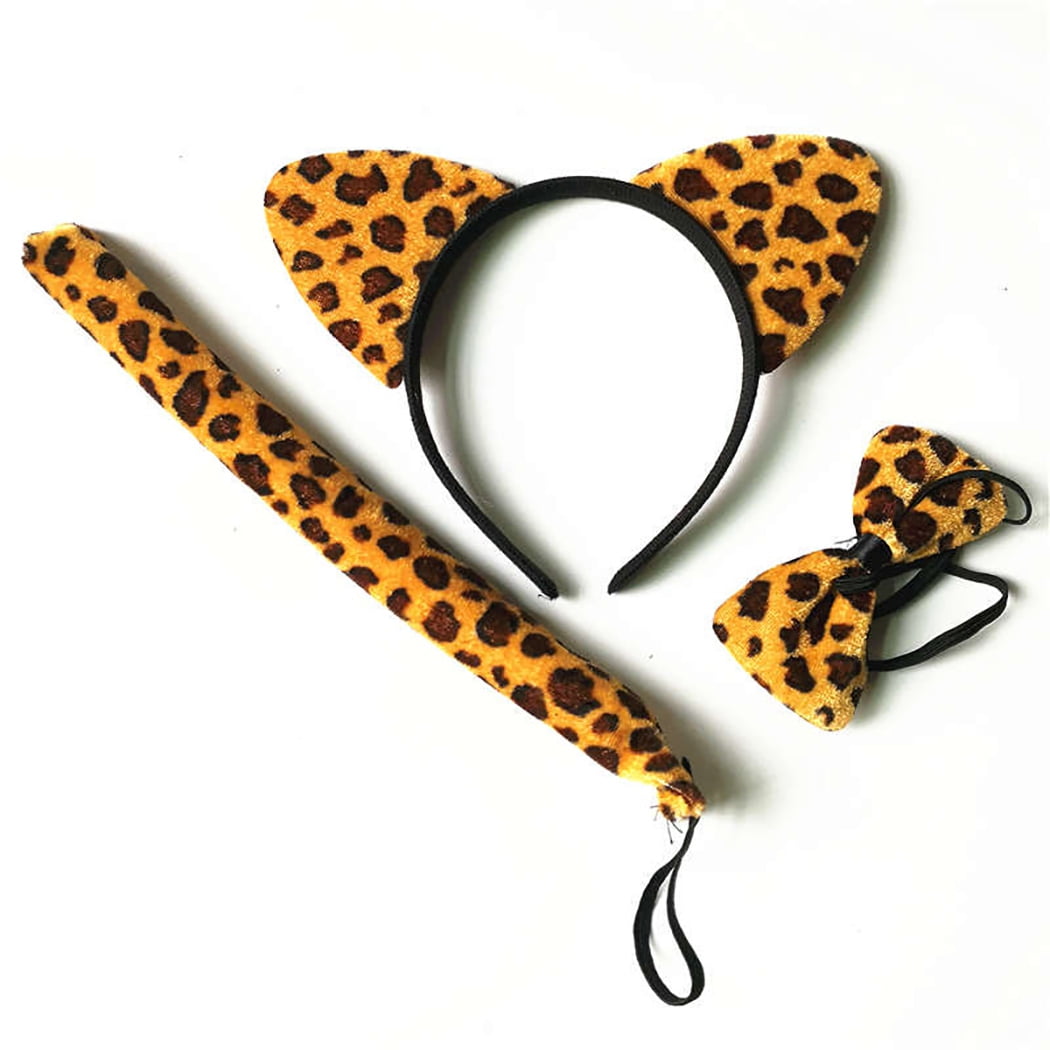 Childs Boy Girl Dress Up Animal Tiger Leopard Ears Tail Bow Tie Outfit Free Post 