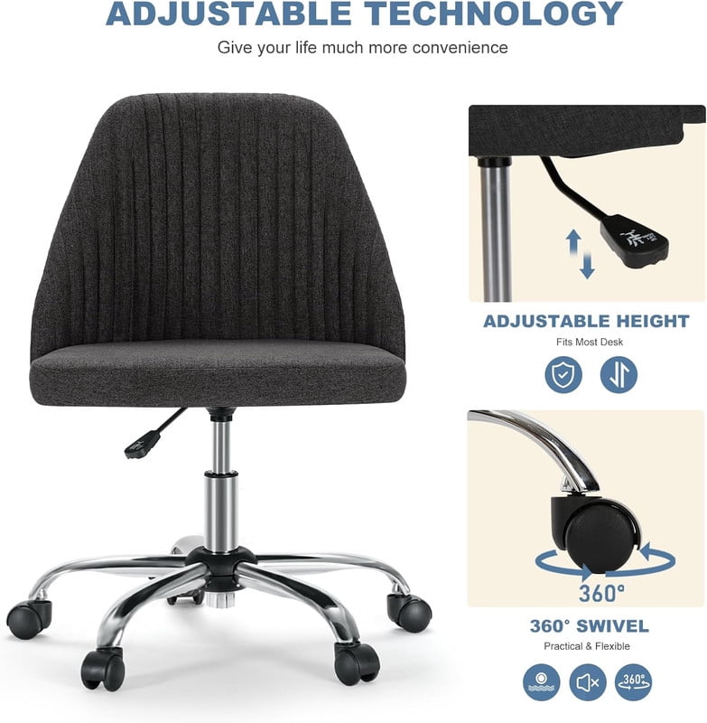 Sybels Modern Office Chair: Armless Swivel Desk Chair with Wheels, Adjustable Height Rolling Task Chair for Home,Dark Gray